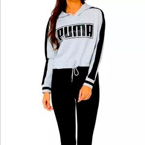 NWT Puma Rebel Reload Cropped Hoodie Light Gray Heather